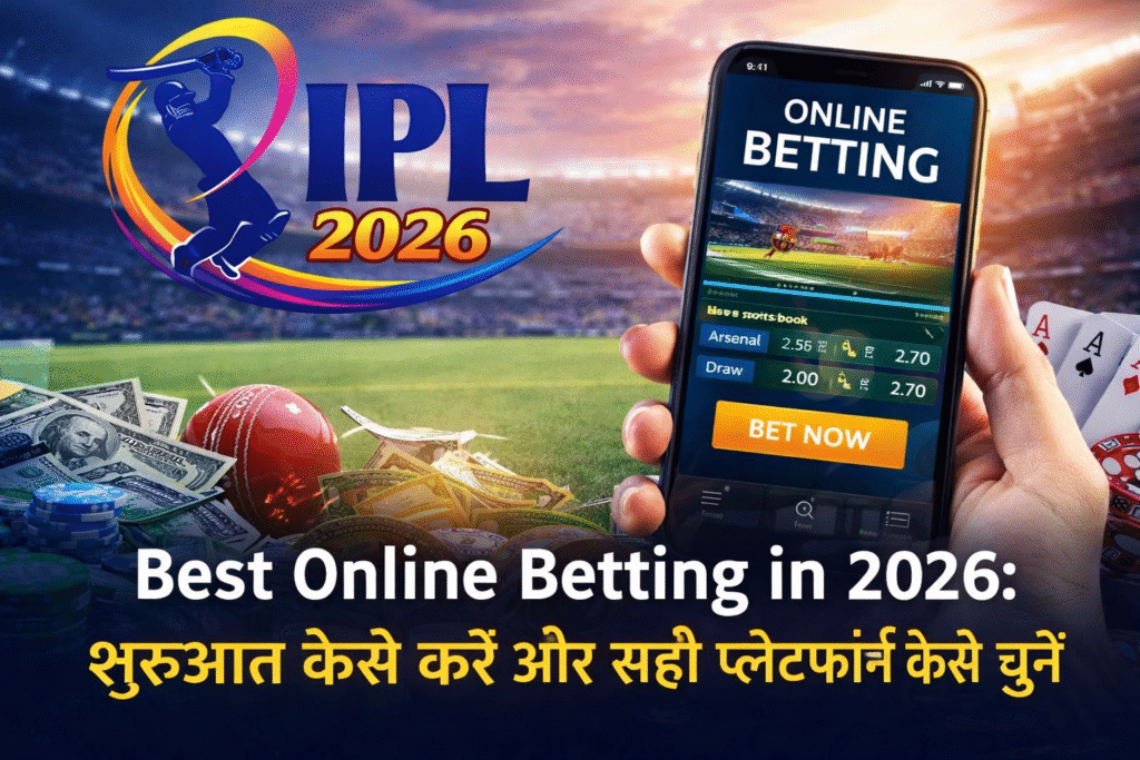 Best online betting 2026 IPL banner showing mobile betting app, sportsbook odds, and secure betting platform concept