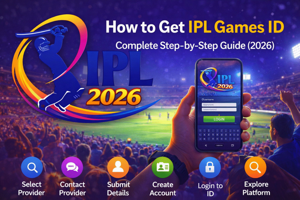 How to Get IPL Games ID 2026 – Step-by-step guide with IPL logo and mobile login dashboard