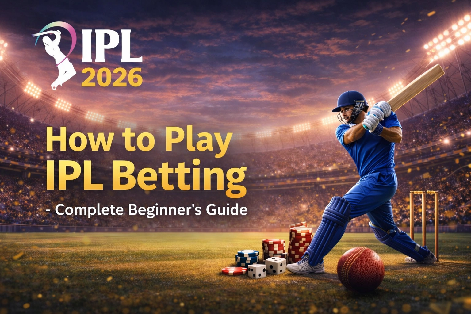 How to Play IPL Betting complete beginner guide cricket betting banner with IPL2026 logo