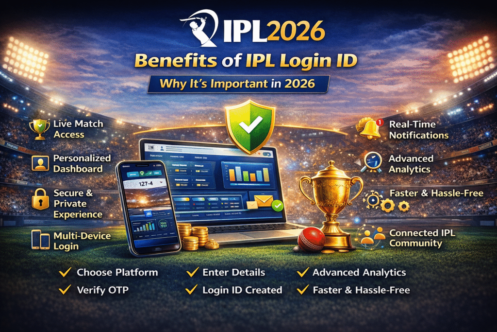 Benefits of IPL Login ID 2026 with live match access, personalized dashboard, secure login, real-time notifications and IPL analytics features